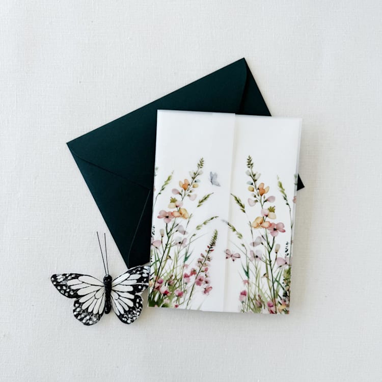 "Pink and Peach Floral Botanical Garden Vellum Wrap For 5x7 Card | Pack Of 10" - Invitation Jackets and Overlays in multicolorassorted-colors by Eva Friesen