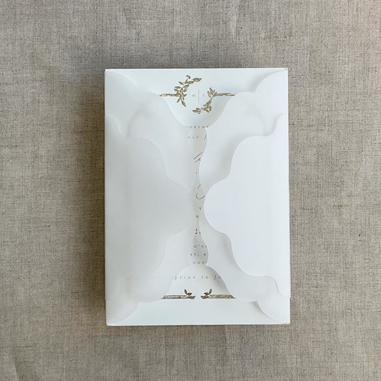 "Alba layered laser cut white translucent vellum wrap for 5x7 card | sets of 10" - Invitation Jackets and Overlays in white by Ivory Invitations