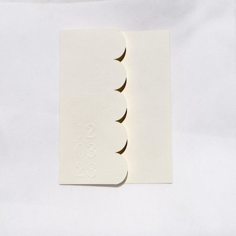 "Cream Textured, Scalloped, Embossed Invitation Jacket, Qty 10" - Invitation Jackets and Overlays in white by The Savage Label