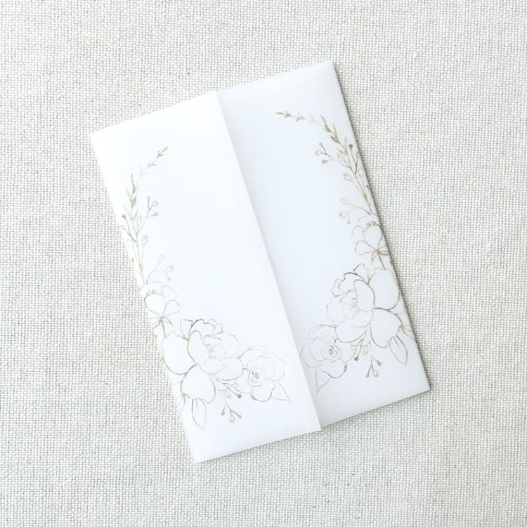 "Golden-ish Roses Vellum Jackets | Set of 10" - Invitation Jackets and Overlays in gold by Megan Tendler