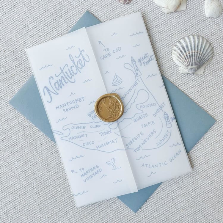 "Nantucket Vellum Jackets | Set of 10 | Blue & Green Color Options" - Invitation Jackets and Overlays in multicolorassorted-colors by Megan Tendler
