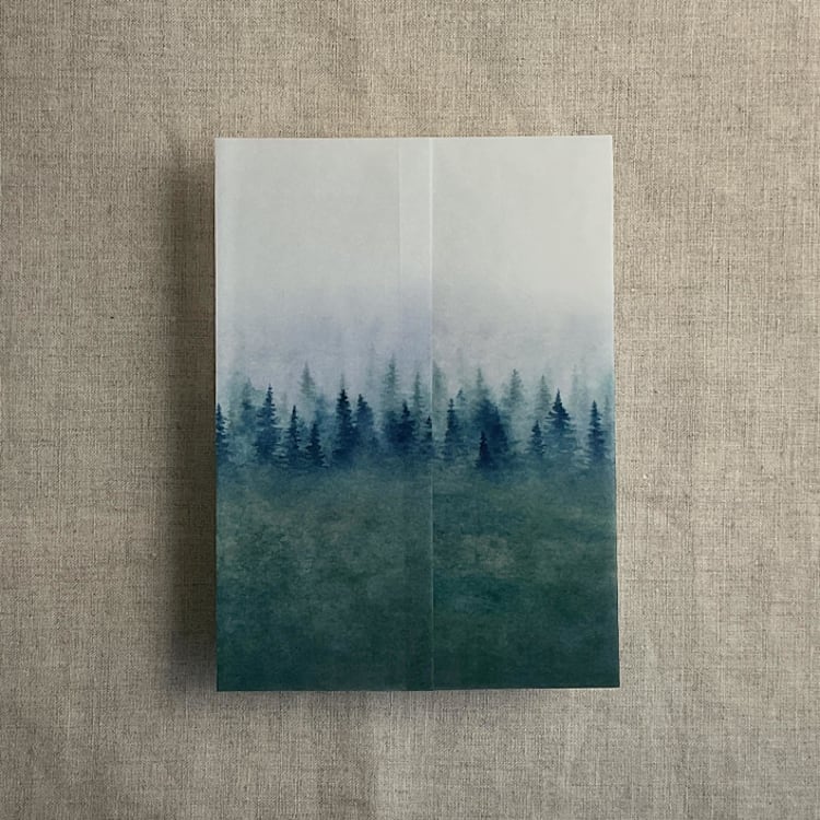 "Rustic Blue ombre forest landscape printed vellum wrap for 5x7 card | pack of 10" - Invitation Jackets and Overlays in blue by Ivory Invitations