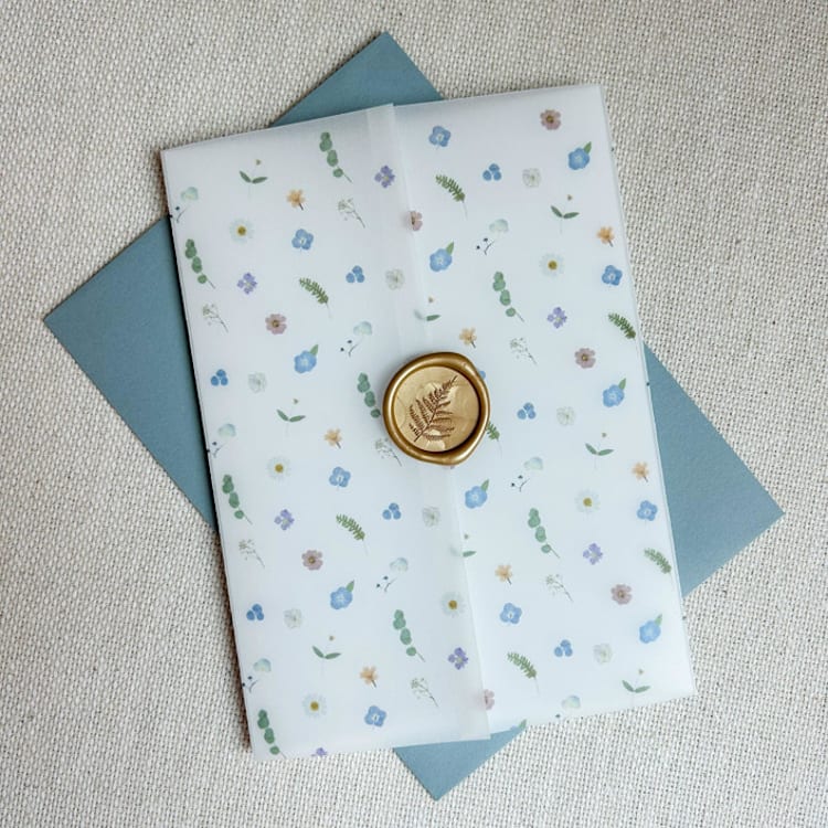 "Tiny Pressed Floral Vellum Jackets | Set of 10" - Invitation Jackets and Overlays in multicolorassorted-colors by Megan Tendler