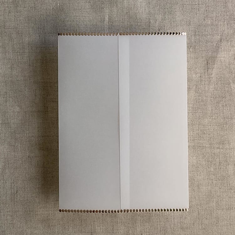 "Aurelia dot rose gold trim vellum wrap for 5x7 cards | pack of 10" - Invitation Jackets and Overlays in beige by Ivory Invitations