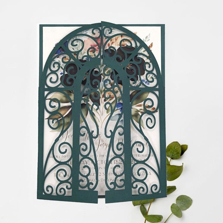 "Forest Green, Modern, Laser Cut Invitation Jacket, Qty 10" - Invitation Jackets and Overlays in green by The Savage Label