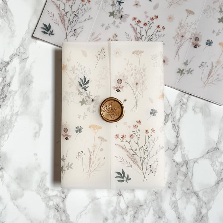 "Neutral Wildflower Vellum Jacket for Wedding Invitations (10 Pack)" - Invitation Jackets and Overlays in clear by Carley Zuercher