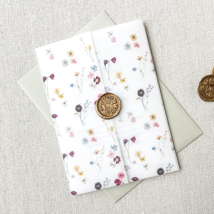 "Watercolor Pressed Flowers Vellum Jacket | Set of 10" - Invitation Jackets and Overlays in multicolor by Megan Tendler