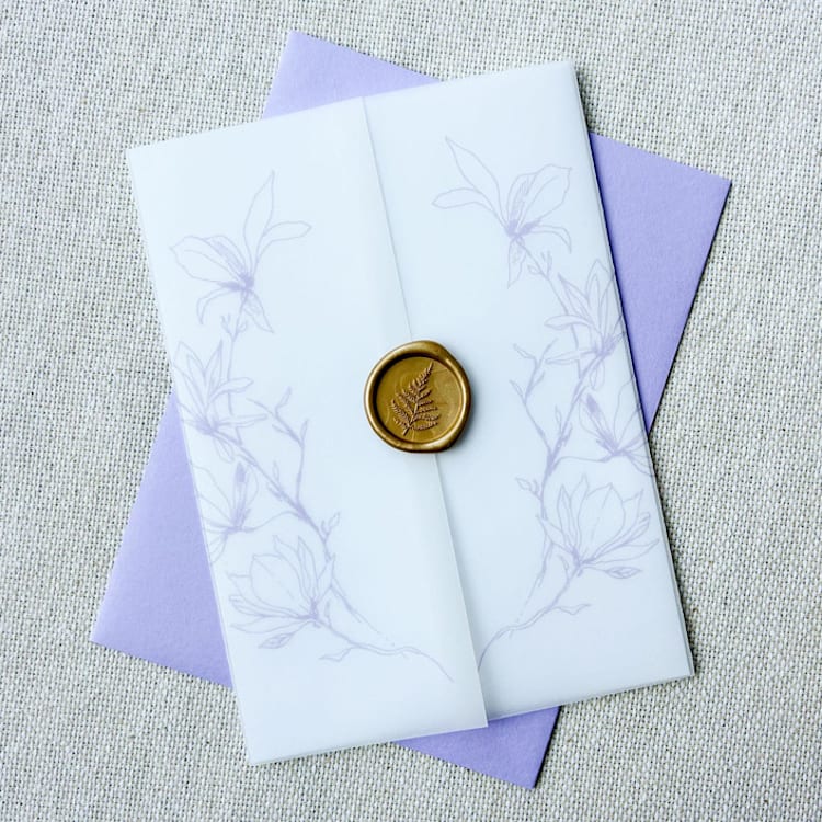 "Magnolia Branches Vellum Jackets | Set of 10 | Pink & Neutral Color Options" - Invitation Jackets and Overlays in multicolorassorted-colors by Megan Tendler