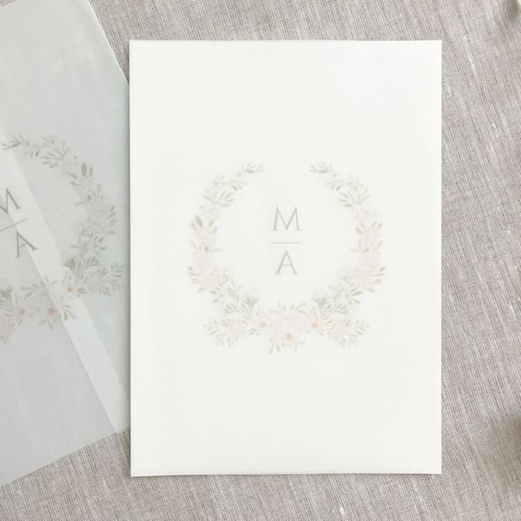 "Custom initials and floral wreath vellum wrap for invitations | Set of 10" - Invitation Jackets and Overlays in multicolorassorted-colors by Orchid Studio