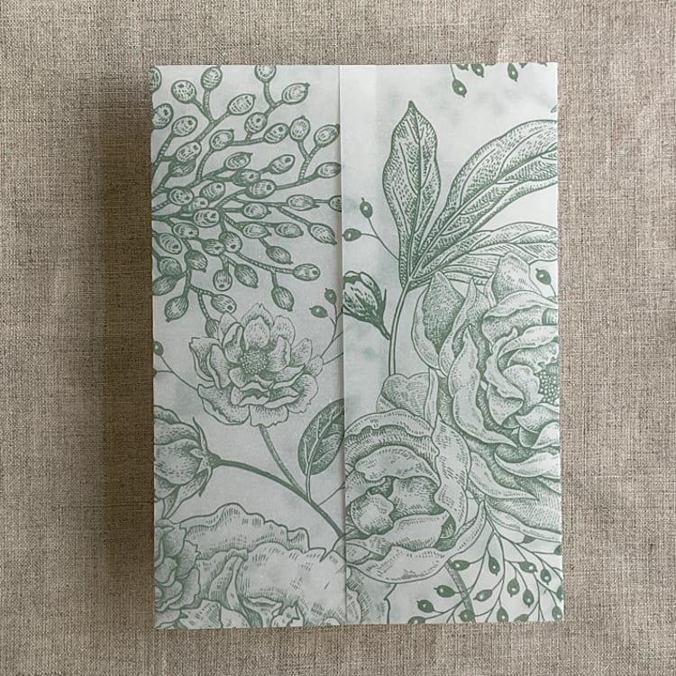 "Sage elegant peonies and berries vellum wrap for 5x7 card | pack of 10" - Invitation Jackets and Overlays in green by Ivory Invitations