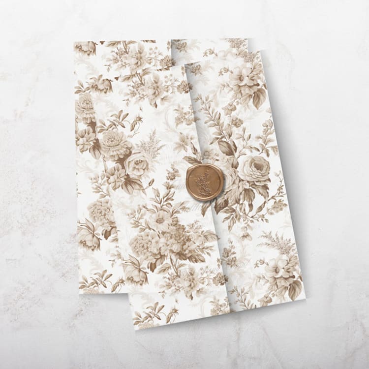 "Dark Brown Toile Vellum Jacket for 5 x 7 Wedding Invitations (set of 10)" - Invitation Jackets and Overlays in brown by Caroline Russo