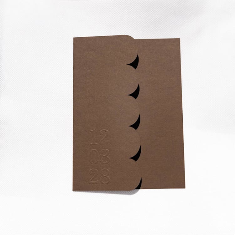 "Chocolate Textured, Scalloped, Embossed Invitation Jacket, Qty 10" - Invitation Jackets and Overlays in brown by The Savage Label