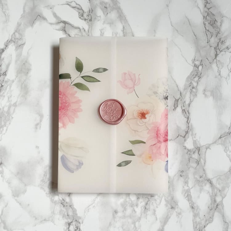 "Spring in Bloom Pink and Purple Floral Vellum (10 pack)" - Invitation Jackets and Overlays in clear by Carley Zuercher