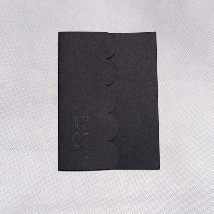 "Textured, Scalloped, Embossed Invitation Jacket, Qty 10" - Invitation Jackets and Overlays in black by The Savage Label