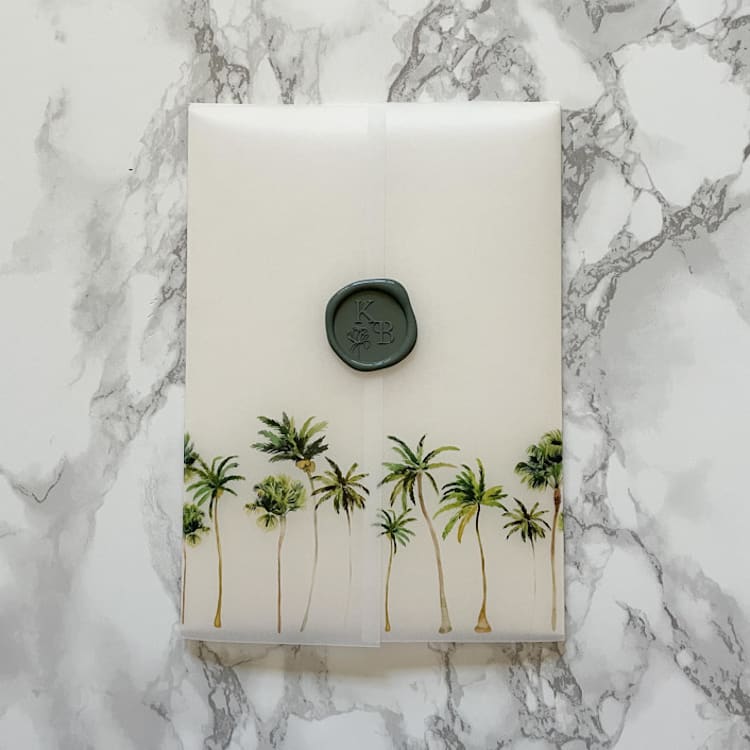 "Palm Tree Vellum Jacket for Wedding Invitations (10 Pack)" - Invitation Jackets and Overlays in green by Carley Zuercher