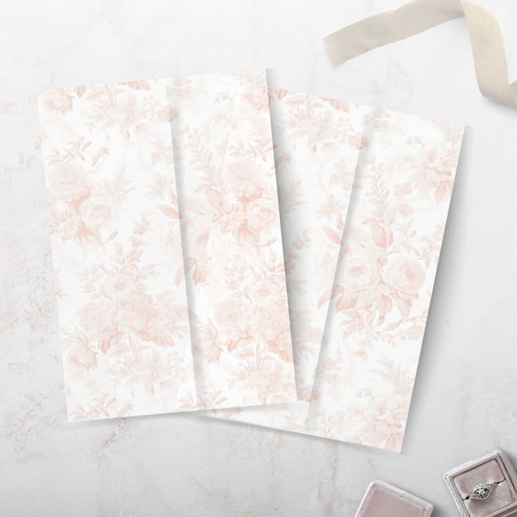 "Peach Vellum Wrap in French Toile Pattern for 5 x 7 Invitations and Cards" - Invitation Jackets and Overlays in beige by Caroline Russo