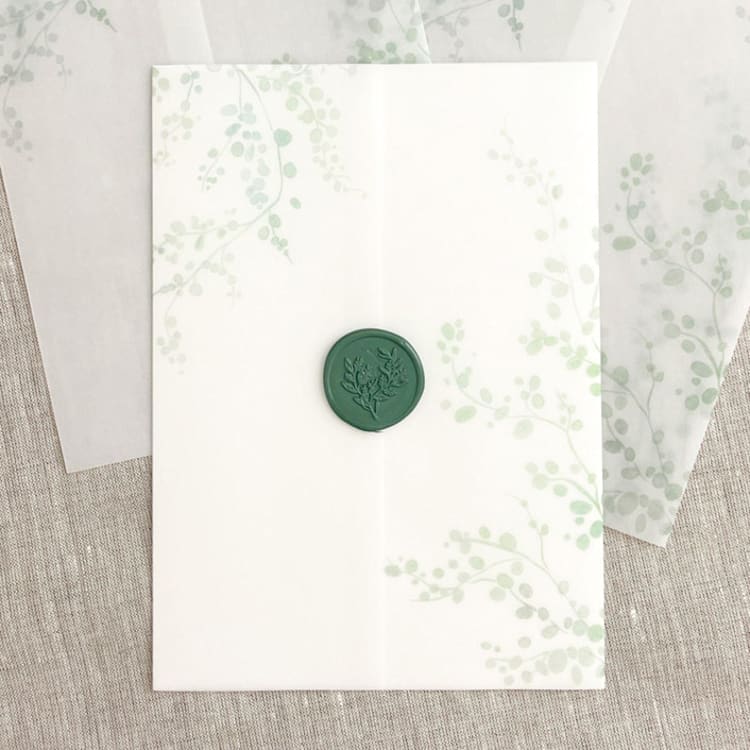"Delicate greenery vellum wrap for invitations | Set of 10" - Invitation Jackets and Overlays in green by Orchid Studio