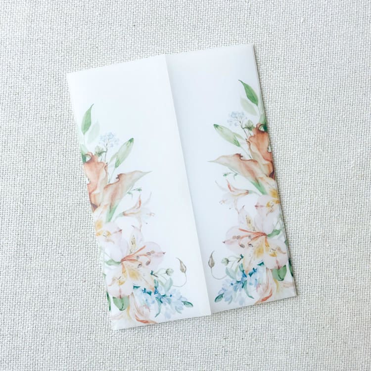 "Blushing Lilies Vellum Jackets | Set of 10" - Invitation Jackets and Overlays in multicolor by Megan Tendler