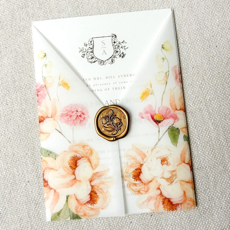 "Tuxedo Cut Garden Party Vellum Jacket | Set of 10" - Invitation Jackets and Overlays in multicolor by Megan Tendler