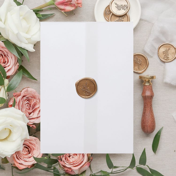 "Pre-Folded Vellum Jacket For 5 x 7 Invitations (set of 10)" - Invitation Jackets and Overlays in clear by Caroline Russo