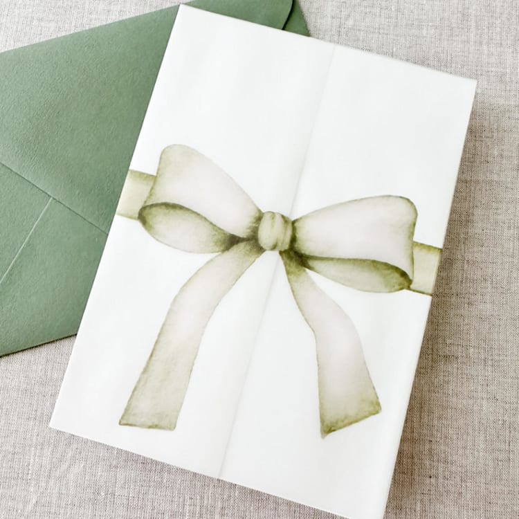 "Customizable color watercolor bow vellum jacket | Set of 10" - Invitation Jackets and Overlays in multicolorassorted-colors by Orchid Studio