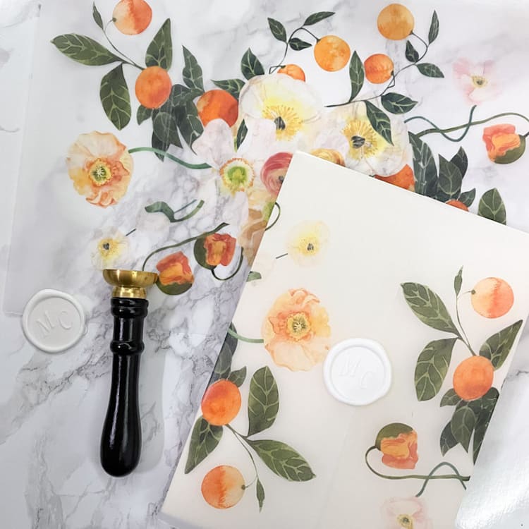 "Orange Floral Vellum Jacket (10 Pack)" - Invitation Jackets and Overlays in clear by Carley Zuercher