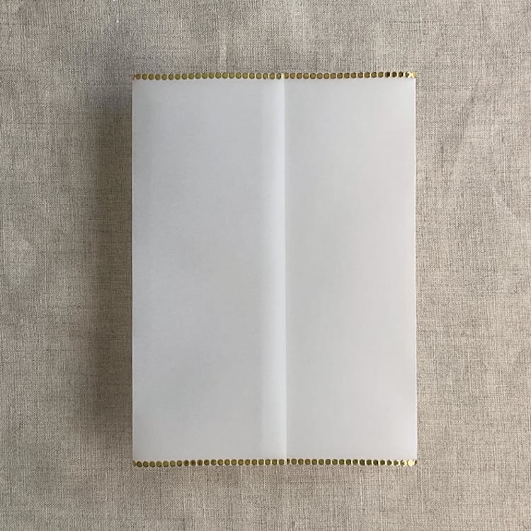 "Aurelia dot gold trim vellum wrap for 5x7 cards | pack of 10" - Invitation Jackets and Overlays in gold by Ivory Invitations