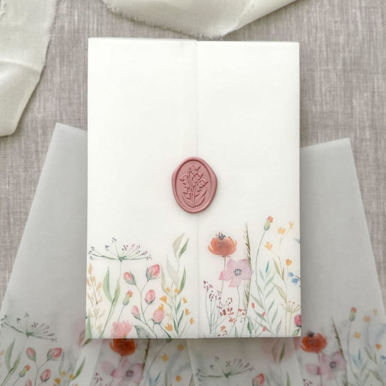 "Colorful wildflowers vellum wrap for invitations | Set of 10" - Invitation Jackets and Overlays in multicolorassorted-colors by Orchid Studio