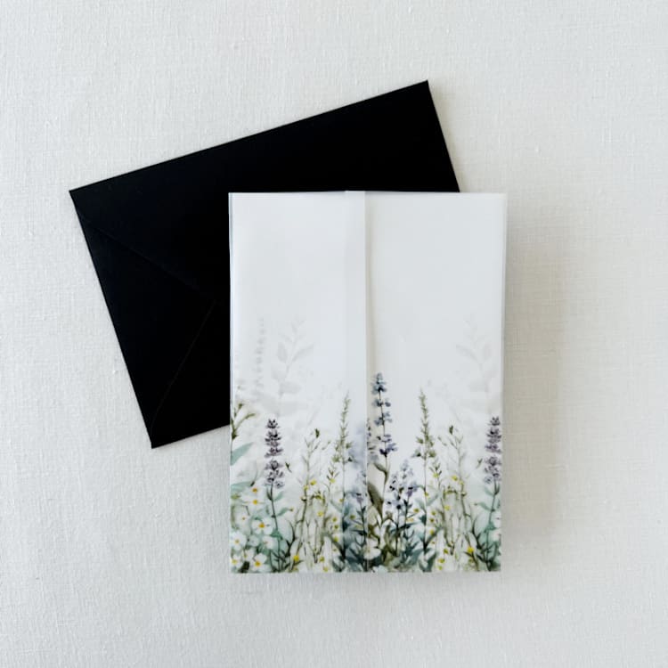 "Green Botanical Garden Floral Printed Vellum Wrap For 5x7 Card | Pack Of 10" - Invitation Jackets and Overlays in green by Eva Friesen