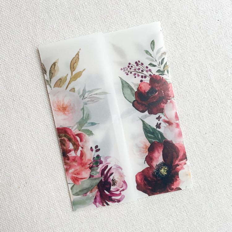 "Blush & Burgundy Floral Vellum Jacket | Set of 10" - Invitation Jackets and Overlays in multicolor by Megan Tendler