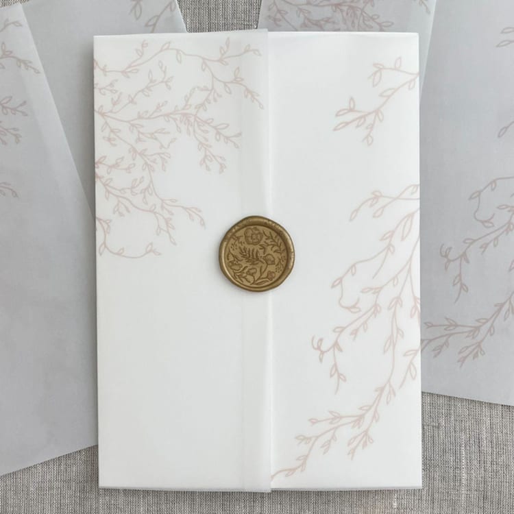 "Blush greenery vellum wrap for invitations | Set of 10" - Invitation Jackets and Overlays in pink by Orchid Studio