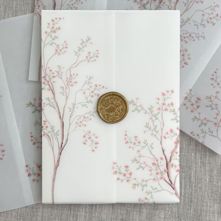 "Cherry blossoms vellum wraps for invitations | Set of 10" - Invitation Jackets and Overlays in multicolorassorted-colors by Orchid Studio