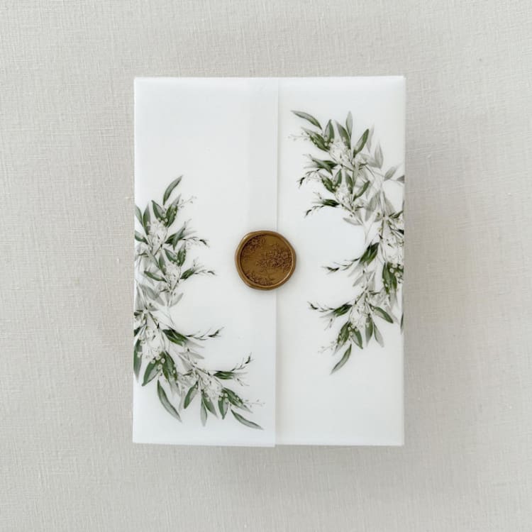 "Greenery Floral Vellum Jacket for Wedding Invitations | Set of 10" - Invitation Jackets and Overlays in green by Eva Friesen