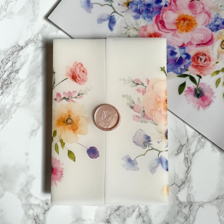 "Bright Colorful Floral Arrangement Vellum Jackets (10 pack)" - Invitation Jackets and Overlays in multicolor by Carley Zuercher