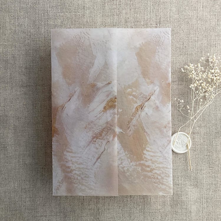 "Abstract stucco brush stroke painting printed vellum wrap for 5x7 card | pack of 10" - Invitation Jackets and Overlays in beige by Ivory Invitations