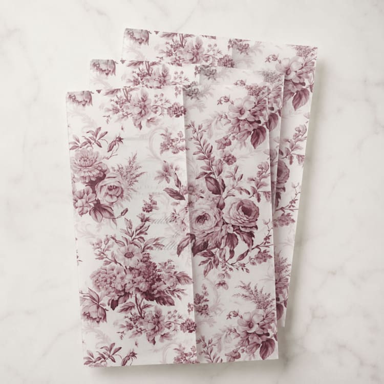 "Burgundy Toile Vellum Jacket for 5 x 7 Wedding Invitations (Set of 10)" - Invitation Jackets and Overlays in red by Caroline Russo