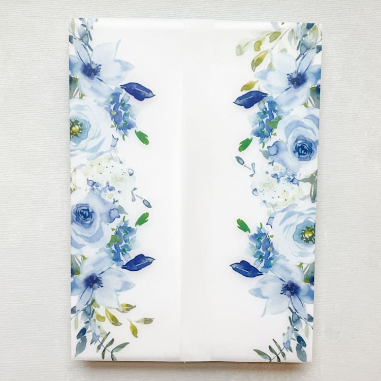 "Something Blue | Set of 10 Floral Vellum Jackets" - Invitation Jackets and Overlays in clear by Nikki Turner