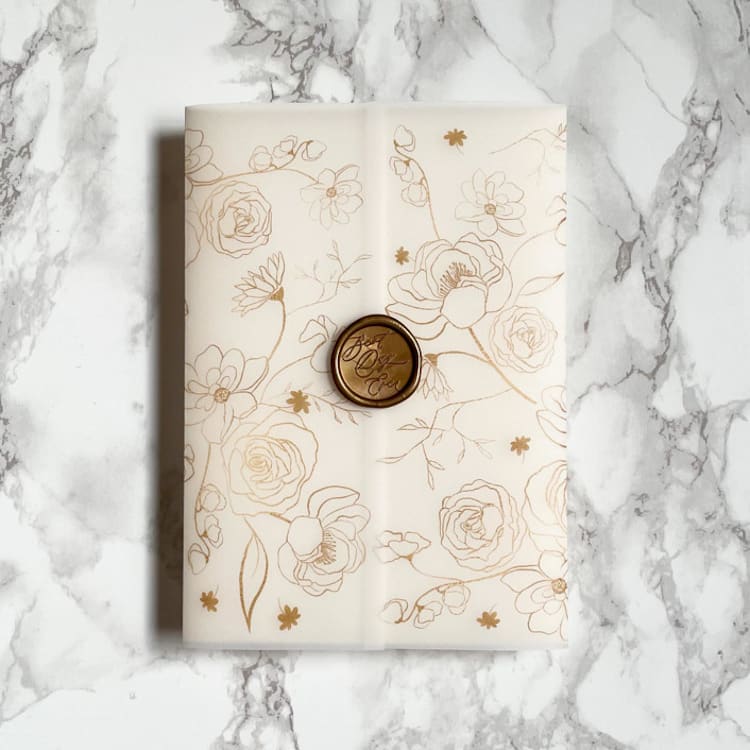 "Faux Gold Foil Floral Vellum Wrap (10 pack)" - Invitation Jackets and Overlays in clear by Carley Zuercher