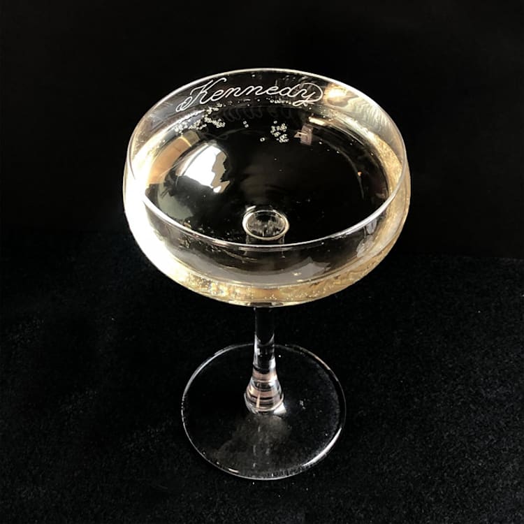 "Engraved Champagne Coupe Glass" - Glassware in clear by Charlotte Noordzij