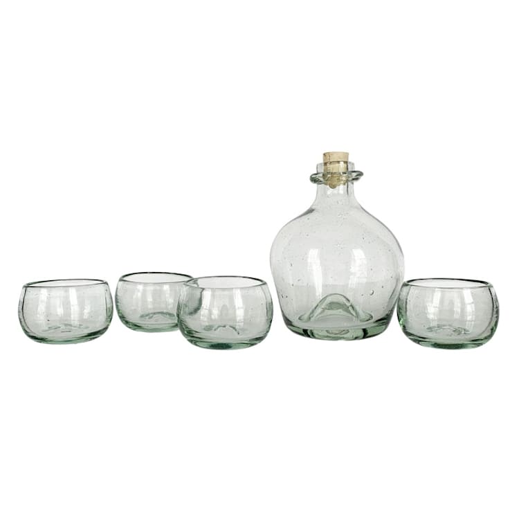 "Hand Blown Mexican Glass Decanter Set for Mezcal or Tequila" - Glassware in clear by Vanessa Sherwood
