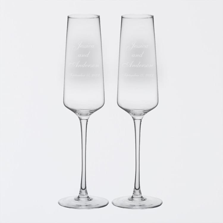 "Wedding Couple Personalized Champagne Estate Glasses, Set of 2" - Glassware in clear by Colin Supple