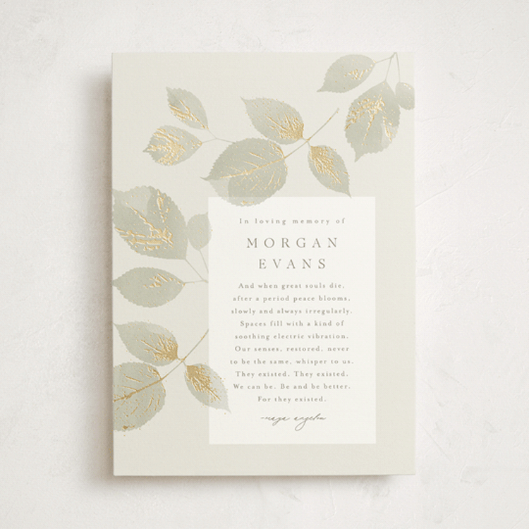 "Sonnet" - Foil Press Memorial Cards in Meadow by Kristie Kern - Front