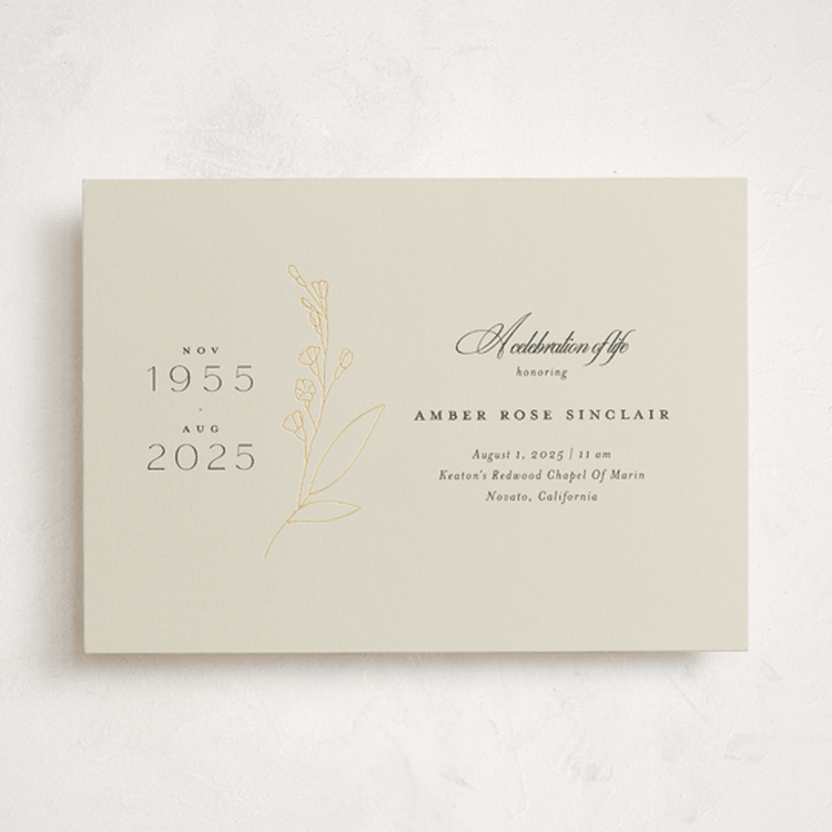 "A Life Remembered" - Foil Press Memorial Cards in Vanilla by Joyce Pinheiro - Front