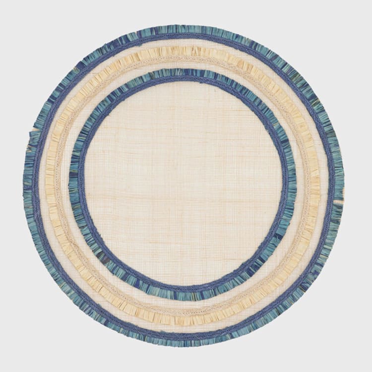 "Ruffle edge straw placemat, Indigo, set of four" - Placemats in blue by Joanna Buchanan