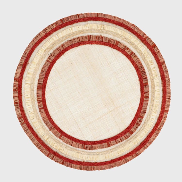 "Ruffle edge straw placemat, red, set of four" - Placemats in red by Joanna Buchanan