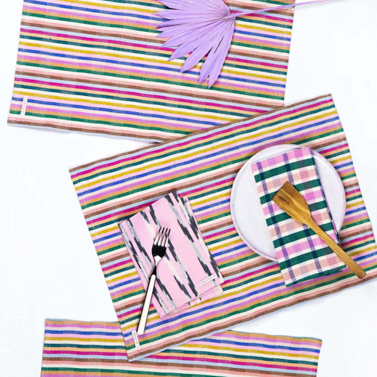 "Valentina Rainbow Striped Handwoven Cotton Placemats, Set of 4" - Placemats in multicolorassorted-colors by Archive New York