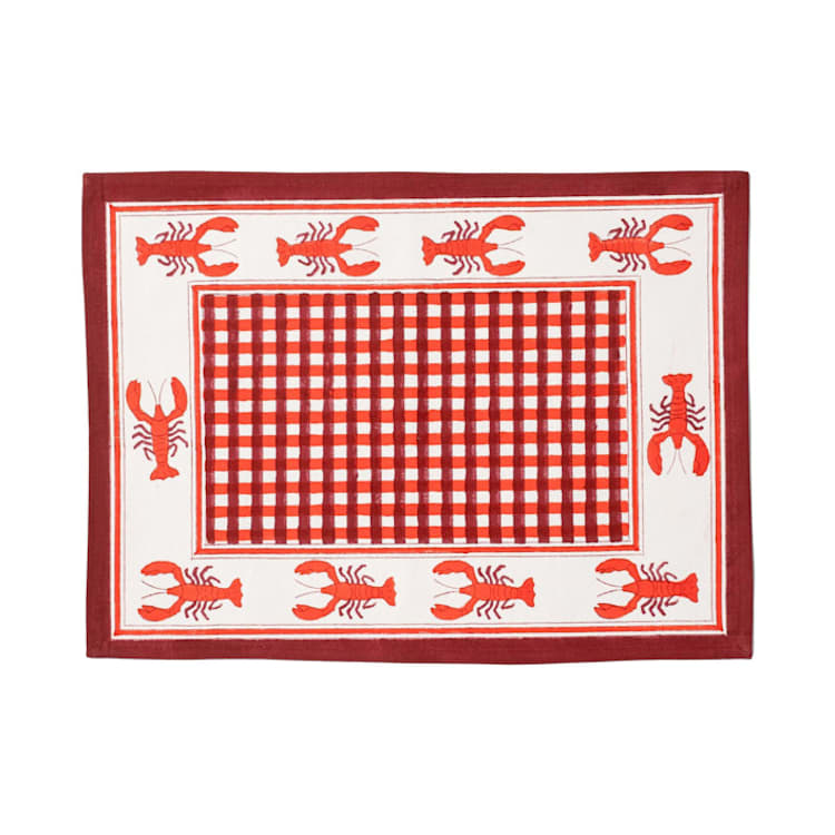 "Lobster Red Gingham Blockprint Placemat" - Placemats in red by Inner Child