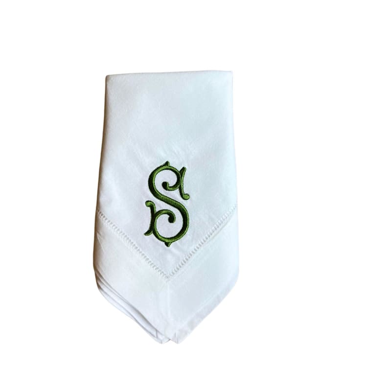 "Embroidered Dinner Napkins with Single Initial Classic Monogram - Set of 4" - Napkins in white by Virginia Marcello