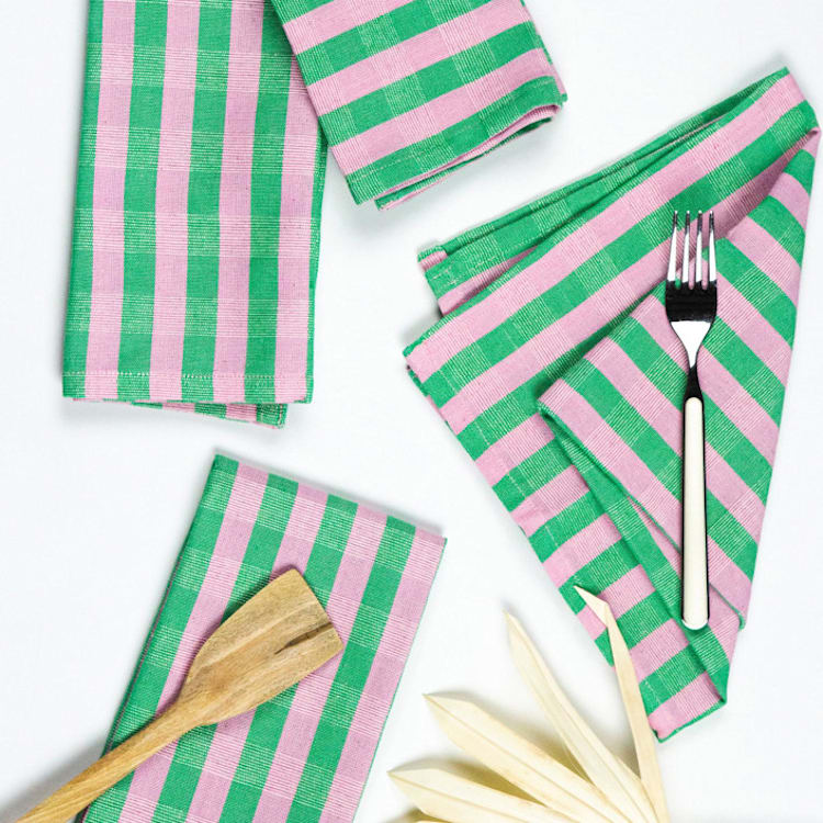 "Flora Striped Handwoven Cotton Napkins, Set of 4" - Napkins in pink by Archive New York