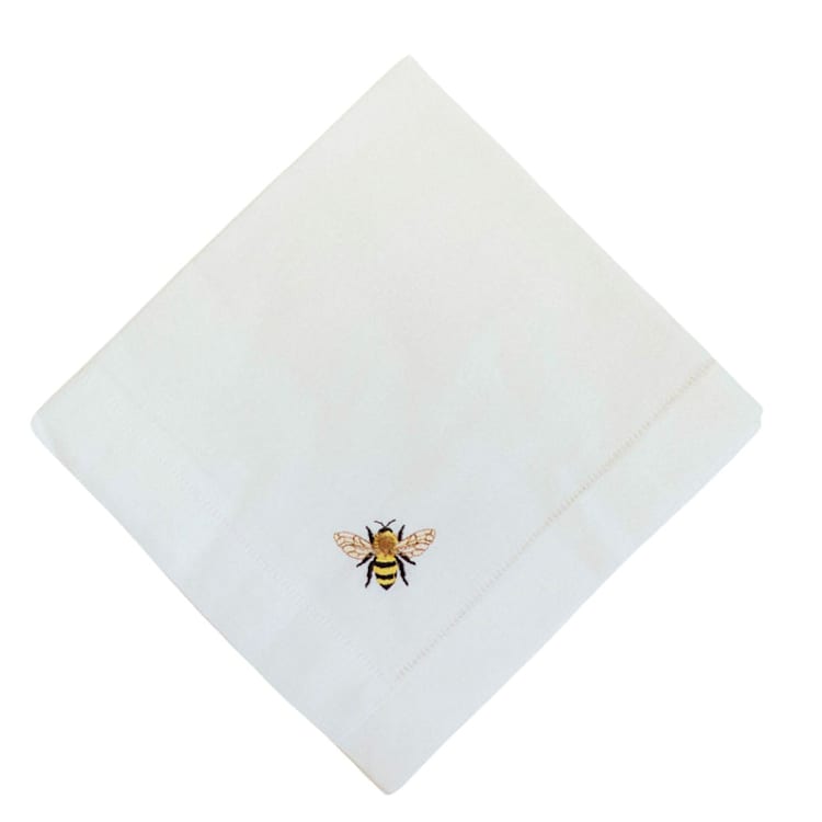 "Linen Dinner Napkins Embroidered with Bespoke Bumble Bee Design -Set of 4" - Napkins in white by Virginia Marcello
